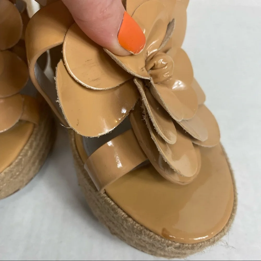 Vera Wang Lavender Floral Leather Wedge Platform Heels‎ Sandal Espadrilles Sz 8